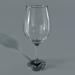 Realistic Blender 3D wine glass model with transparent material and delicate stem, ideal for bar and restaurant scenes.