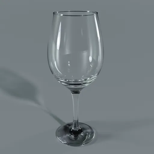 Realistic Blender 3D wine glass model with transparent material and delicate stem, ideal for bar and restaurant scenes.