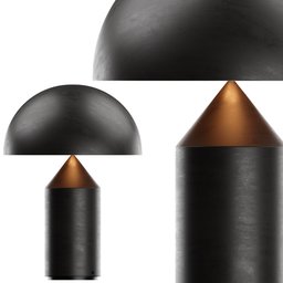 "ATOLLO Table Lamp designed by OLUCE with a black shade and gold base in a copper oxide material, inspired by Nikola Avramov and Bartholomeus Strobel. Accurately proportioned with detailed body elements, this lamp adds a touch of sophistication to any space. Perfect for your Blender 3D model needs."