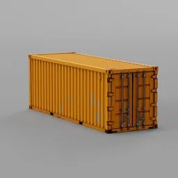 Low poly 3D model of an orange industrial shipping container, optimized for Blender use in video game asset design.