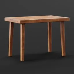 Realistic wooden table 3D model with detailed textures, ideal for Blender rendering and interior design visualization.