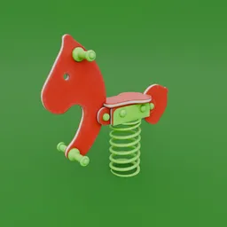 Detailed 3D model of a vibrant red and green spring rocker pony, ready to download for Blender users.