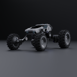 Detailed 3D Sci-Fi rover with rugged wheels and futuristic design, rendered in Blender.