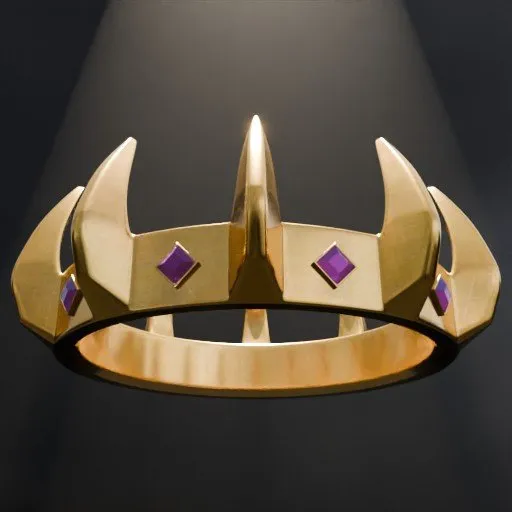 Detailed 3D rendering of a royal-inspired crown with purple gems suitable for use in Blender projects.