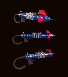 Detailed 3D model of a conceptual fish-shaped gun with futuristic design for game asset creation in Blender.