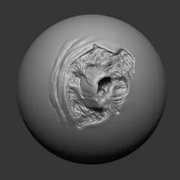 3D sculpting brush imprint of torn flesh and bone for undead model detailing, compatible with Blender.