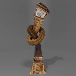 Intricately modeled 3D wooden clock with knot, inspired by Inca quipus, compatible with Blender.