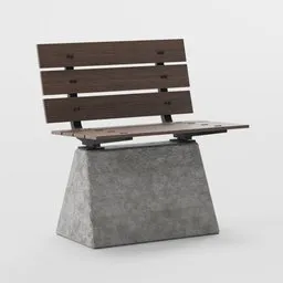 Single-Seat Bench with Backrest and Concrete Base
