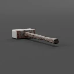 High-resolution 3D model of a large hammer with textured wooden handle and metal head for Blender rendering.