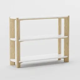 High-quality Blender 3D model rendering of an ash wood console with shelves, minimalist design, available for download.