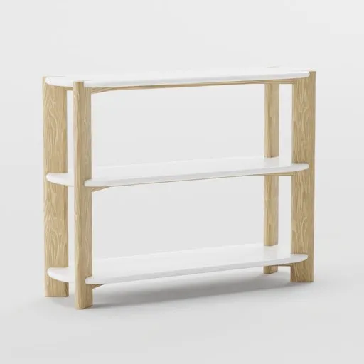 High-quality Blender 3D model rendering of an ash wood console with shelves, minimalist design, available for download.