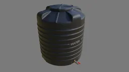 Detailed 3D model of a black, scalable 1500L water tank, designed in Blender with adjustable modifiers for quality.