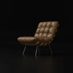 Highly detailed 3D leather lounge chair with tufted cushioning, perfect for Blender rendering in modern interiors.