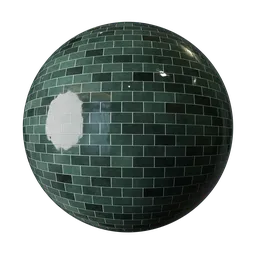 Realistic PBR green porcelain tile texture for 3D modeling in Blender, showing subtle reflective distortions and surface imperfections.