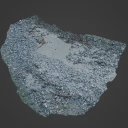 Highly detailed Blender 3D model showcasing textured rocks and sand terrain from a riverside environment.