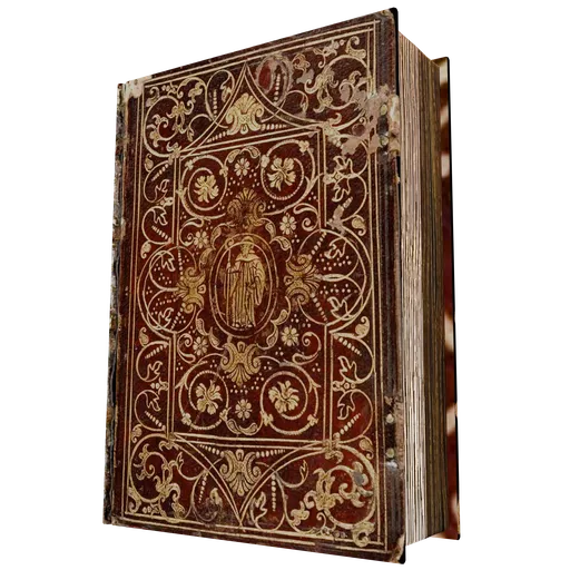 Detailed vintage book 3D model with intricate cover design, UV mapped for Blender eevee and cycles rendering.
