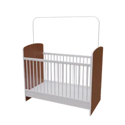 Realistic 3D model of a wooden baby crib with slatted rails, ready for Blender rendering and 3D visualization.