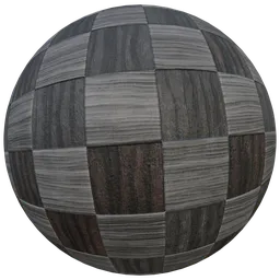 High-resolution PBR wooden texture featuring a pattern of black blocks suitable for 3D models in Blender and other applications.