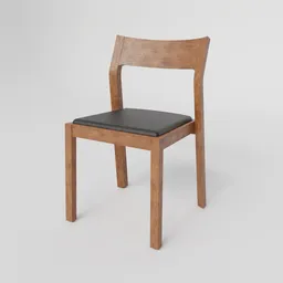 Ergonomic timber 3D model chair with upholstered leather seat, splayed legs, and stackable design optimized for Blender 3D.