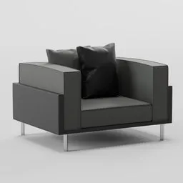 High-quality black 3D armchair model with realistic 4k textures, suitable for Blender and other 3D software.