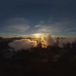 Aerial Cloudy Sunset over Mountains