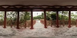 High-resolution HDR image of a serene hilltop with a gazebo and lush greenery on a cloudy day, ideal for realistic scene lighting.