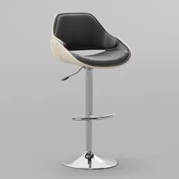 Modern adjustable 3D modeled bar stool with black and beige design, showcased for Blender 3D projects.