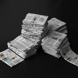 Highly detailed textured 3D model stack of vintage newspapers with realistic folds and edges, suitable for Blender.