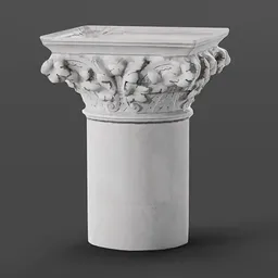 Low-poly 3D model of a stone pillar column optimized for Blender with intricate molding-carving detail.