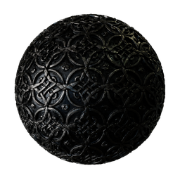 High-resolution PBR Blender 3D material with intricate wrought iron pattern for texturing 3D models.