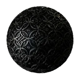 High-resolution PBR Blender 3D material with intricate wrought iron pattern for texturing 3D models.