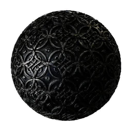 High-resolution PBR Blender 3D material with intricate wrought iron pattern for texturing 3D models.