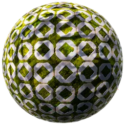 High-resolution PBR texture of moss-covered crosshatch paving tiles for Blender 3D artists.
