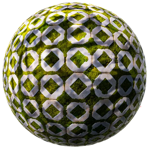 High-resolution PBR texture of moss-covered crosshatch paving tiles for Blender 3D artists.