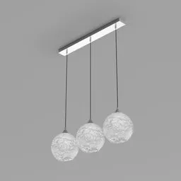 Detailed 3D model of modern silver pendant ceiling light with three spherical shades, designed for Blender rendering.