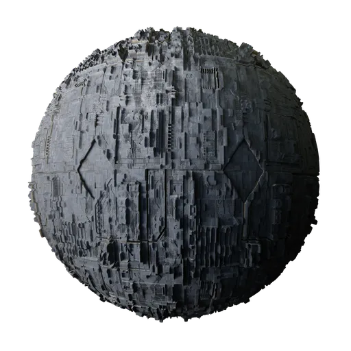 High-detail PBR texture for 3D Greebly Spaceship Hull, suitable for Blender and other 3D apps.
