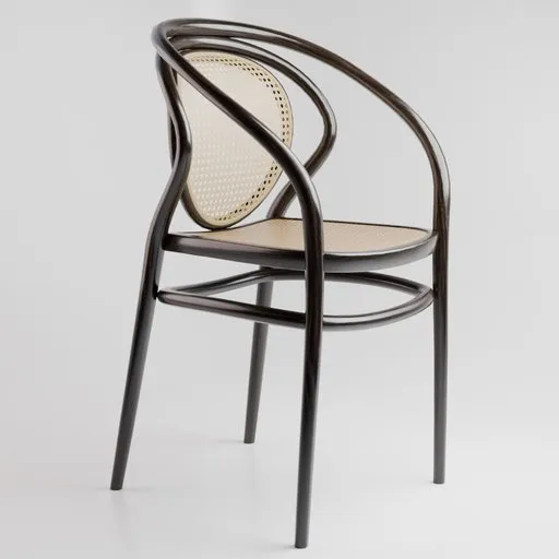 3D model of a stylish light armchair with a caned back, optimized for Blender rendering.