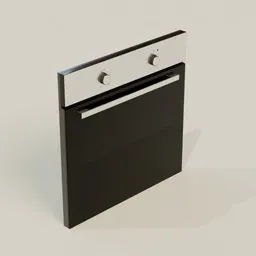 Realistic 3D model of a modern black oven with silver knobs for Blender rendering and visualization.