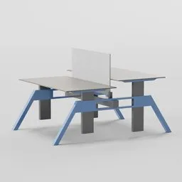"Modern blue office desk with computer and Autodesk software on top. Designed in Blender 3D and rendered in Redshift. Perfect for professional and modern office spaces."
