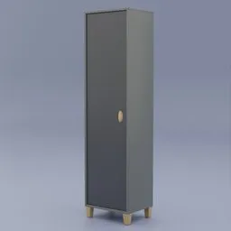 "Blender 3D model of Nathen Standing Cabinet, a tall and slender children's chest of drawers with an openable door and a drawer. Features shelves inside to maximize storage capacity. Created in 2019 and rendered in April."