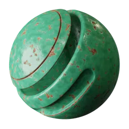 High-quality green painted metal with rust PBR material for Blender, edgewear mask detail based on pointiness.
