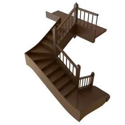 Detailed 3D model of a vintage wooden staircase suitable for Blender renderings and historical architecture visualizations.