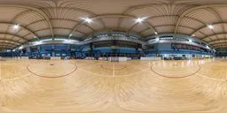 Indoor hockey rink panoramic HDR with detailed wooden floor for 3D scene lighting.