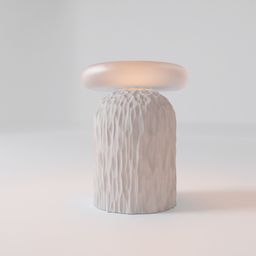 "Hand-sculpted ceramic table lamp in white, inspired by Antonín Chittussi and trending on ArtStation. Rendered in Redshift and modeled in Blender 3D by a Brazilian designer. Perfect for nightlight studies and adding mellow softness to any room."