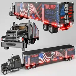 Detailed Blender 3D low poly riggable truck model with custom livery, ideal for close-up renders and animations.