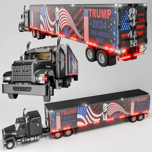 Detailed Blender 3D low poly riggable truck model with custom livery, ideal for close-up renders and animations.