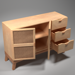 Wooden Rattan Side Board Cabinet V2