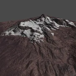 Detailed 3D model showing a snow-capped mountain peak with intricate textures, suitable for Blender rendering.