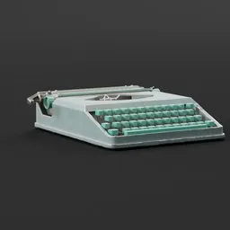 Detailed 3D model of vintage teal typewriter, ideal for Blender rendering and decor visualization.