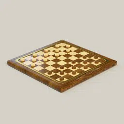 Detailed 3D model of checkers game with wooden textures, optimized for Blender rendering.